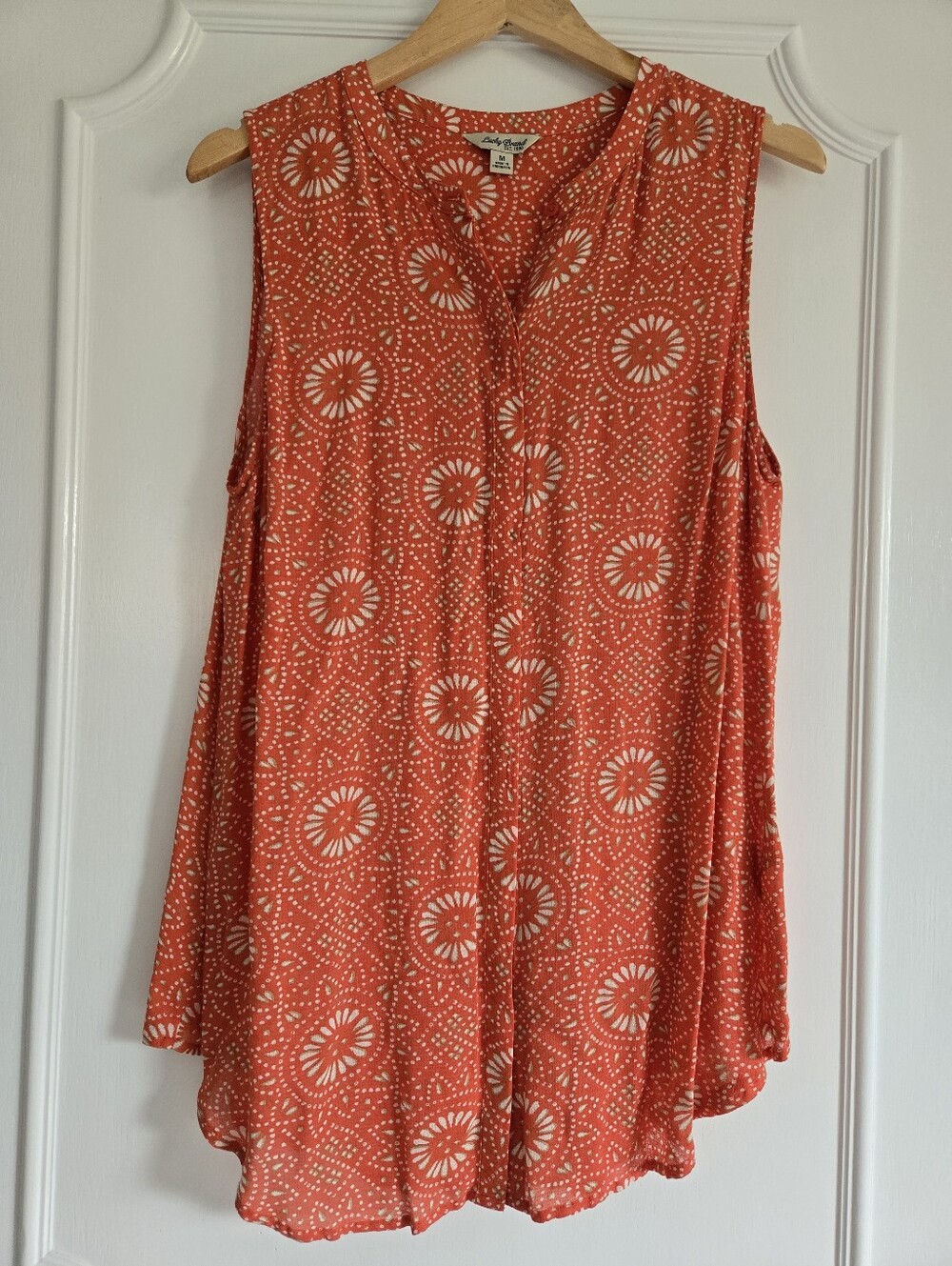 Lucky Brand Orange and White Sleeveless Printed Tunic Medium